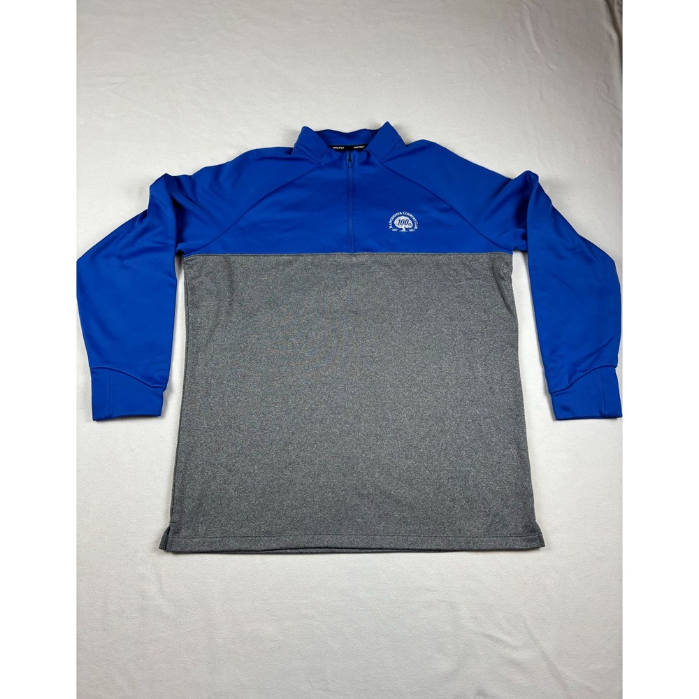 Nike Golf Mens XL Quarter Zip Pullover‎ Blue Gray Manchester Country Club 100th